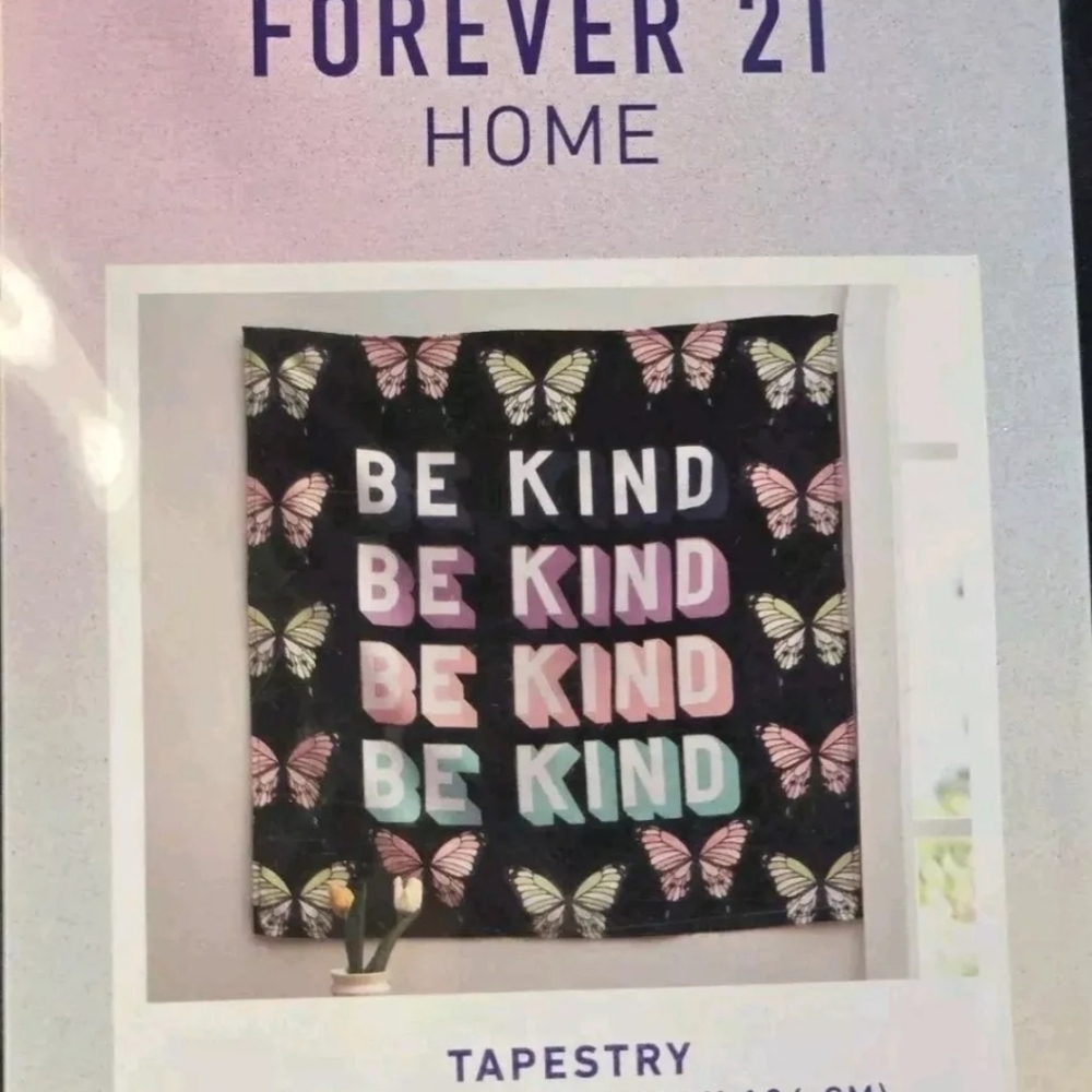 Forever 21 Home Tapestry Room Decor 42x42" Butterflies BE KIND MSP$27